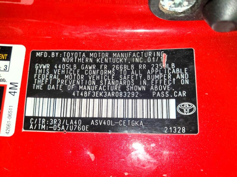2010 Toyota Camry მანქანა იყიდება აუქციონზე, vin: 4T4BF3EK3AR083292, აუქციონის ნომერი: 48362486