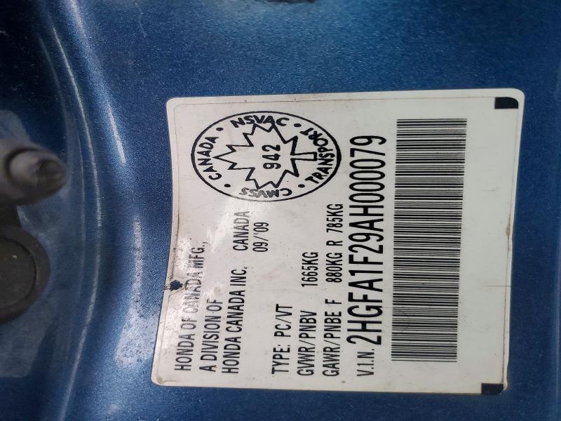 Продажа на аукционе авто 2010 Honda Civic, vin: 2HGFA1F29AH000079, номер лота: 47948436