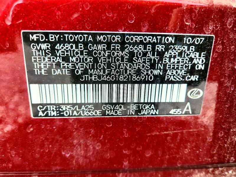 Продажа на аукционе авто 2008 Lexus Es, vin: JTHBJ46G182186910, номер лота: 50521836