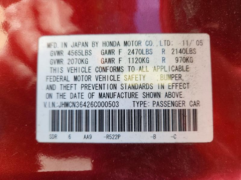Продажа на аукционе авто 2006 Honda Accord, vin: JHMCN36426C000503, номер лота: 49824186
