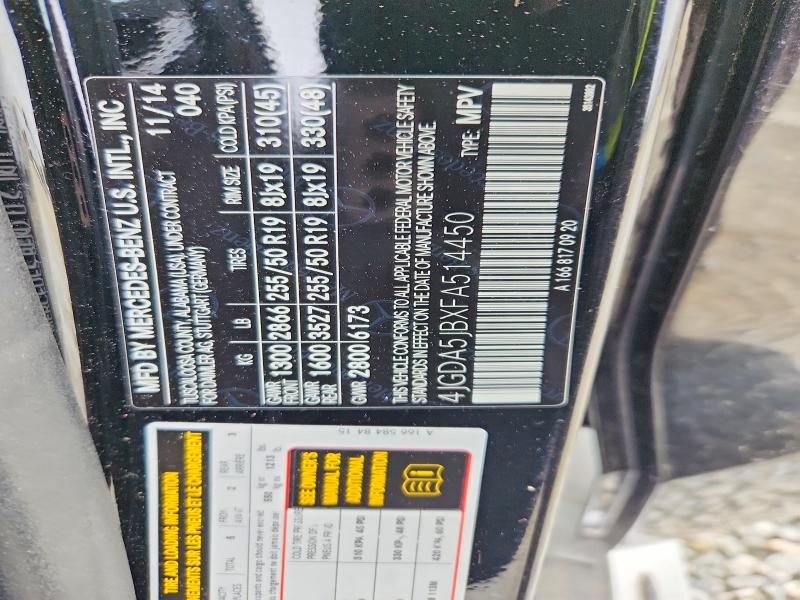 51615406 :رقم المزاد ، 4JGDA5JBXFA514450 vin ، 2015 Mercedes-benz Ml مزاد بيع