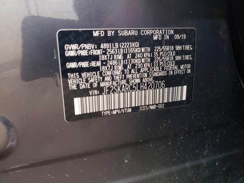 Продаж на аукціоні авто 2020 Subaru Forester, vin: JF2SKARC5LH420706, номер лоту: 50182806