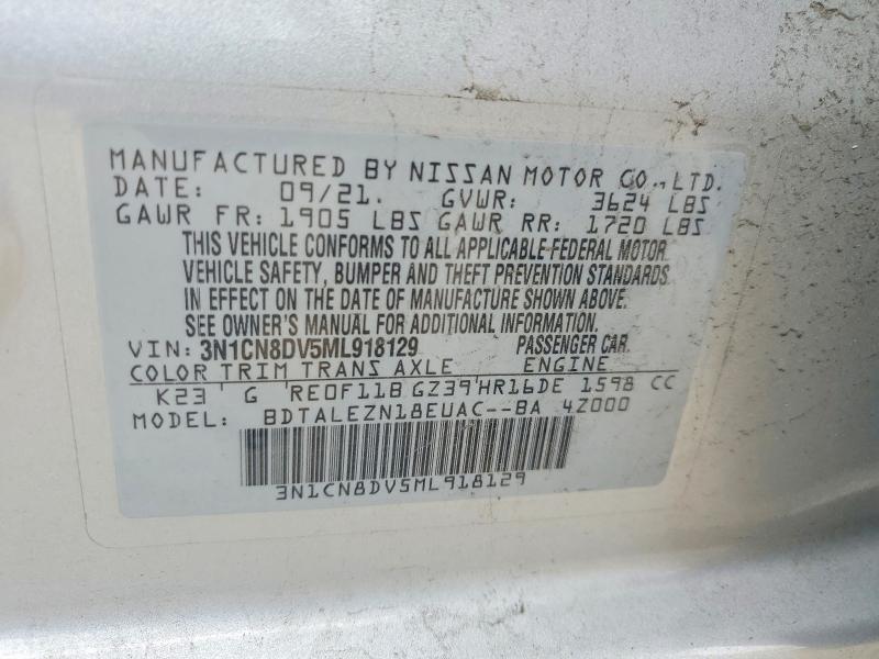 2021 Nissan Versa მანქანა იყიდება აუქციონზე, vin: 3N1CN8DV5ML918129, აუქციონის ნომერი: 50249826