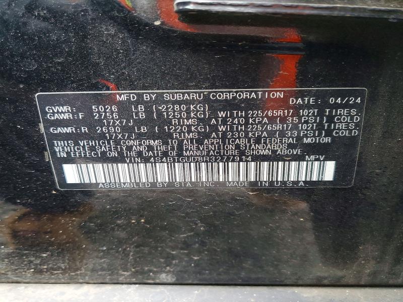 49655536 :رقم المزاد ، 4S4BTGUD8R3277914 vin ، 2024 Subaru Outback مزاد بيع