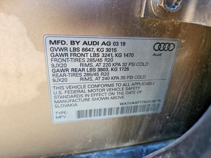 Aukcja sprzedaży 2019 Audi Q7, vin: WA1VAAF77KD039235, numer aukcji: 50105956