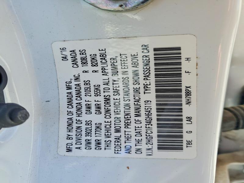 Aukcja sprzedaży 2016 Honda Civic, vin: 2HGFC1F34GH645119, numer aukcji: 51086956