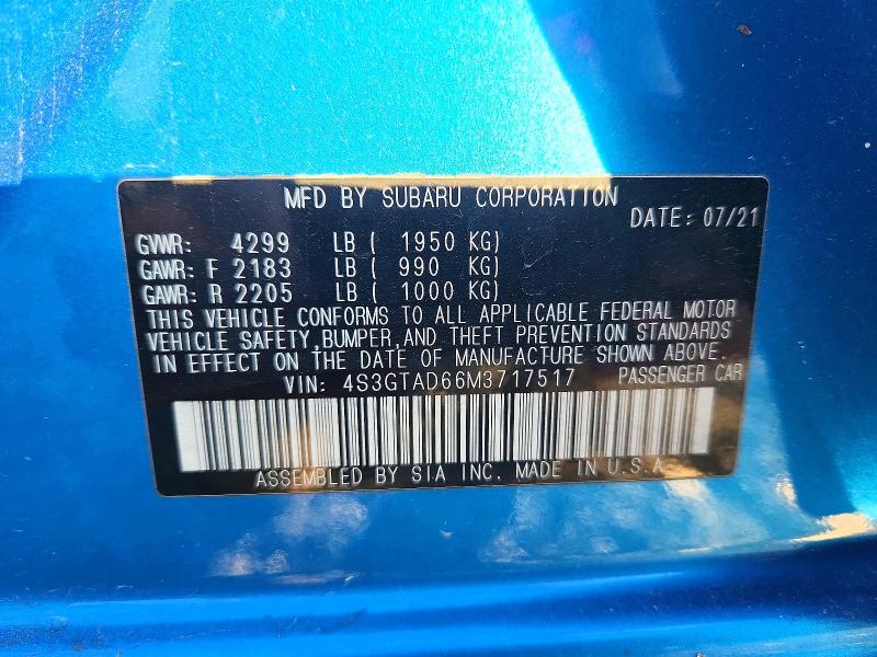 Продаж на аукціоні авто 2021 Subaru Impreza, vin: 4S3GTAD66M3717517, номер лоту: 49966566