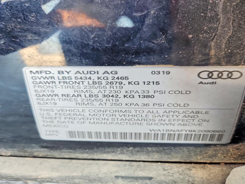 Продаж на аукціоні авто 2019 Audi Q5, vin: WA1BNAFY8K2090660, номер лоту: 50822456