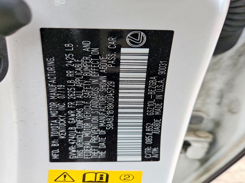 Продажа на аукционе авто 2019 Lexus Es, vin: 58ABZ1B18KU045729, номер лота: 49776426