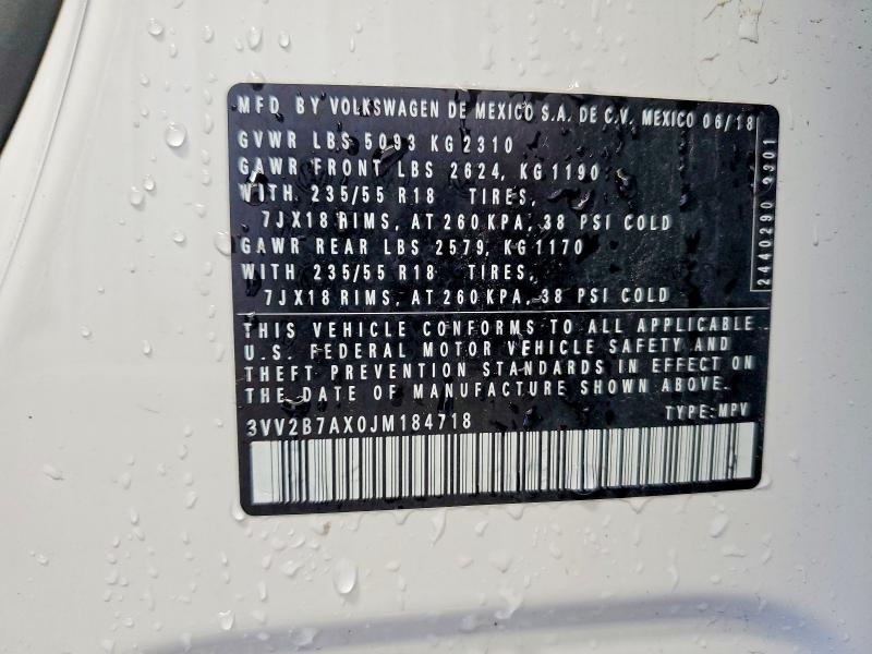 48994666 :رقم المزاد ، 3VV2B7AX0JM184718 vin ، 2018 Volkswagen Tiguan مزاد بيع
