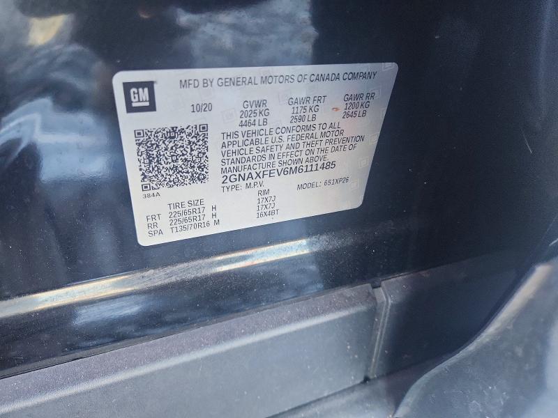 49652876 :رقم المزاد ، 2GNAXFEV6M6111485 vin ، 2021 Chevrolet Equinox مزاد بيع