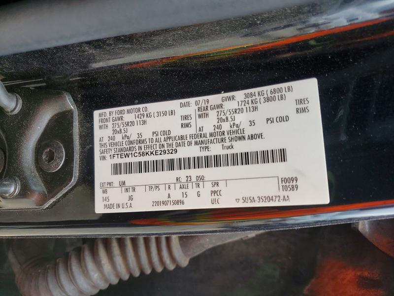 2019 Ford F150 მანქანა იყიდება აუქციონზე, vin: 1FTEW1C58KKE29329, აუქციონის ნომერი: 52011456