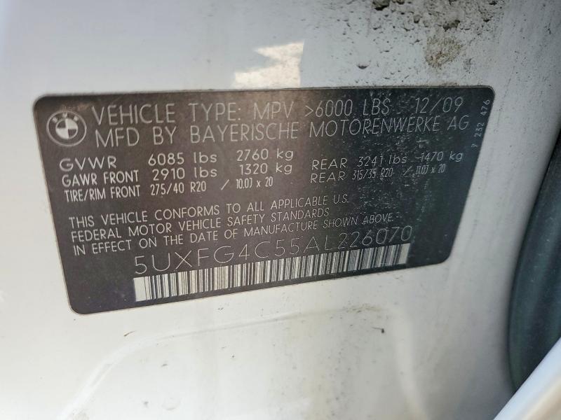 Aukcja sprzedaży 2010 Bmw X6, vin: 5UXFG4C55AL226070, numer aukcji: 48081666