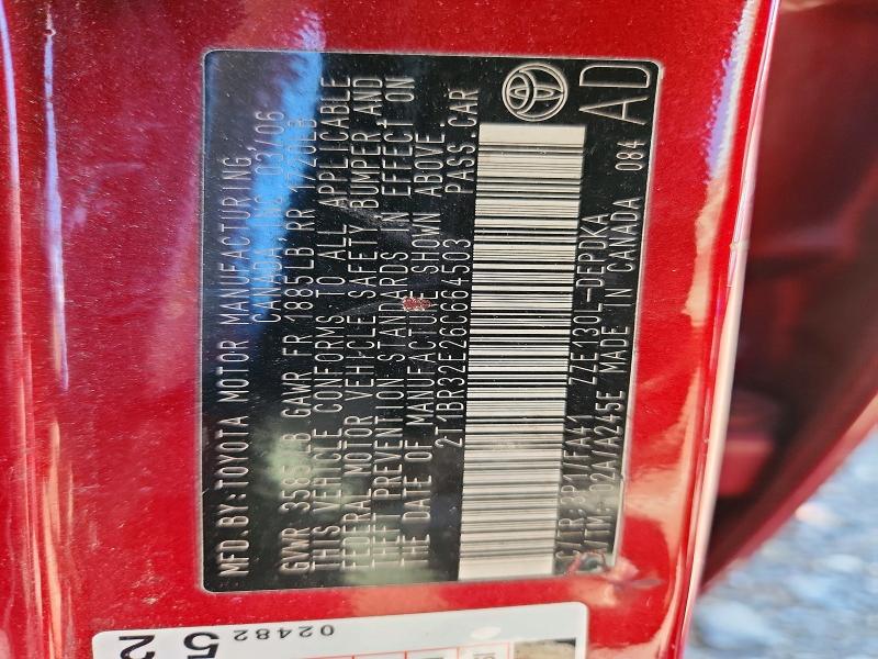 51979736 :رقم المزاد ، 2T1BR32E26C664503 vin ، 2006 Toyota Corolla مزاد بيع