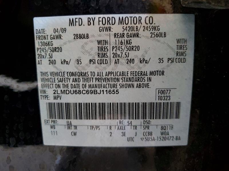 Продажа на аукционе авто 2009 Lincoln Mkx, vin: 2LMDU68C69BJ11655, номер лота: 49537076