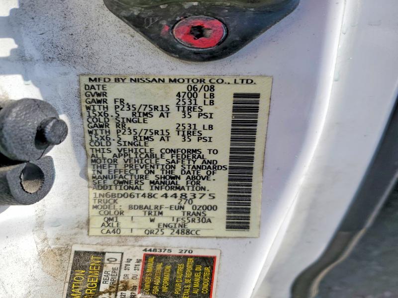 2008 Nissan Frontier მანქანა იყიდება აუქციონზე, vin: 1N6BD06T48C448375, აუქციონის ნომერი: 48714546
