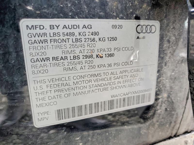 Продаж на аукціоні авто 2021 Audi Q5, vin: WA1CAAFYXM2009483, номер лоту: 48130786