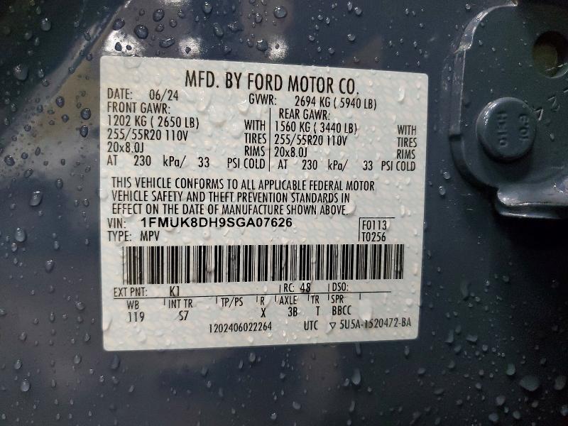 49784176 :رقم المزاد ، 1FMUK8DH9SGA07626 vin ، 2025 Ford Explorer مزاد بيع