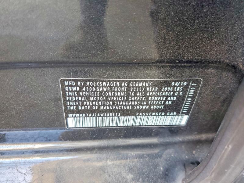 49154086 :رقم المزاد ، WVWHD7AJ7AW395672 vin ، 2010 Volkswagen Gti مزاد بيع