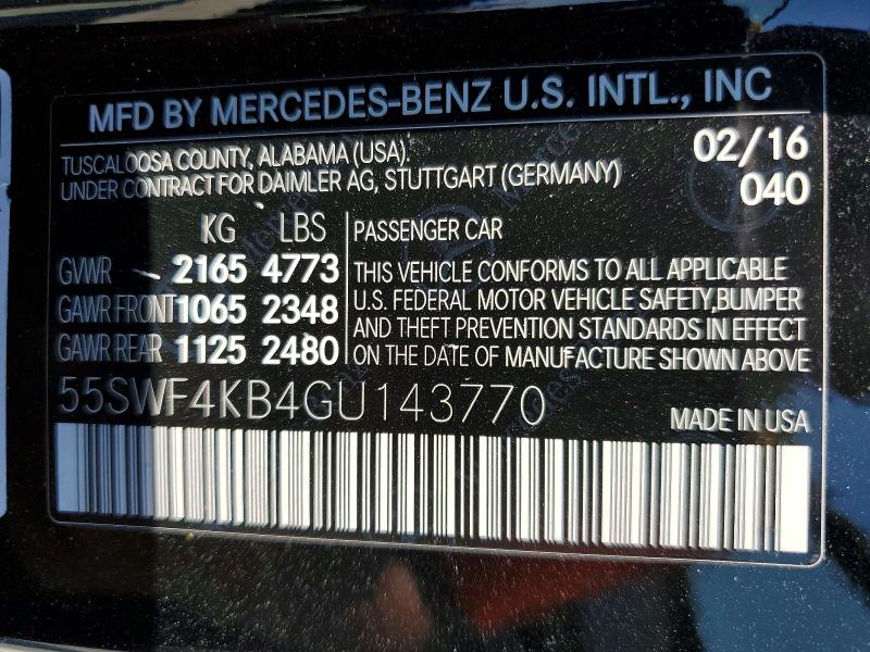 Продажа на аукционе авто 2016 Mercedes-benz C, vin: 55SWF4KB4GU143770, номер лота: 49007266