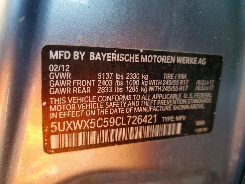 2012 Bmw X3 მანქანა იყიდება აუქციონზე, vin: 5UXWX5C59CL726421, აუქციონის ნომერი: 49799976