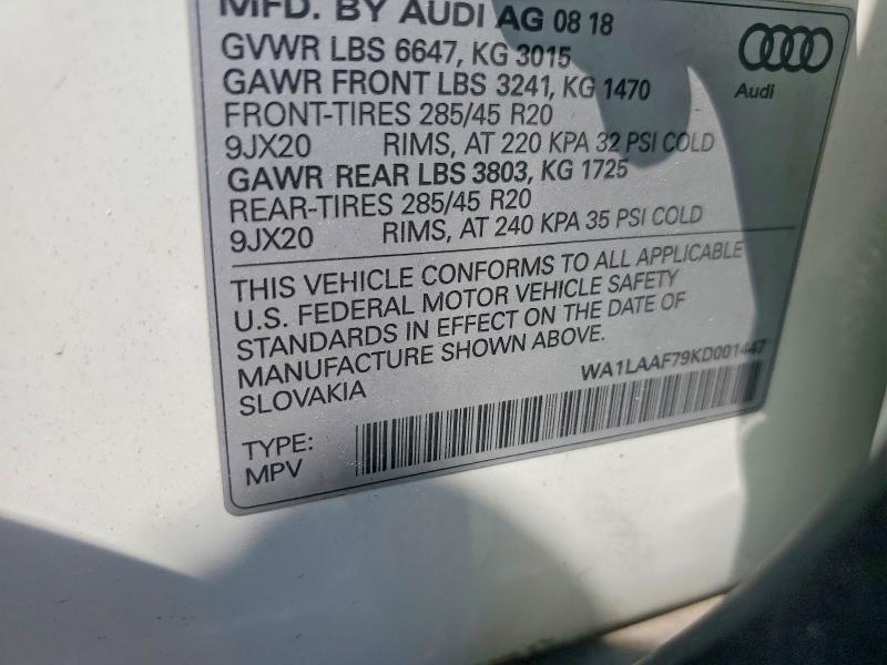 50930696 :رقم المزاد ، WA1LAAF79KD001447 vin ، 2019 Audi Q7 مزاد بيع
