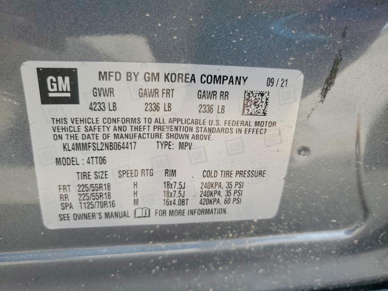 50613406 :رقم المزاد ، KL4MMFSL2NB064417 vin ، 2022 Buick Encore Gx مزاد بيع