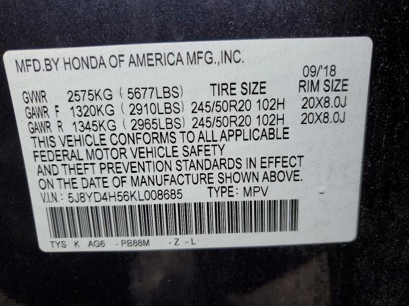 Продажа на аукционе авто 2019 Acura Mdx, vin: 5J8YD4H56KL008685, номер лота: 41941886