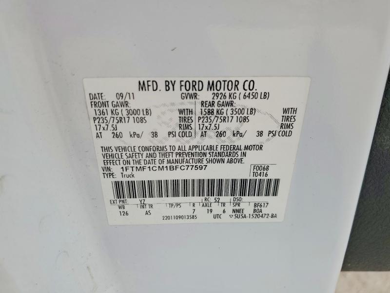 Продажа на аукционе авто 2011 Ford F150, vin: 1FTMF1CM1BFC77597, номер лота: 48631346