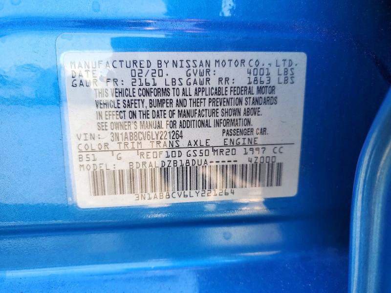 2020 Nissan Sentra მანქანა იყიდება აუქციონზე, vin: 3N1AB8CV6LY221264, აუქციონის ნომერი: 48215106
