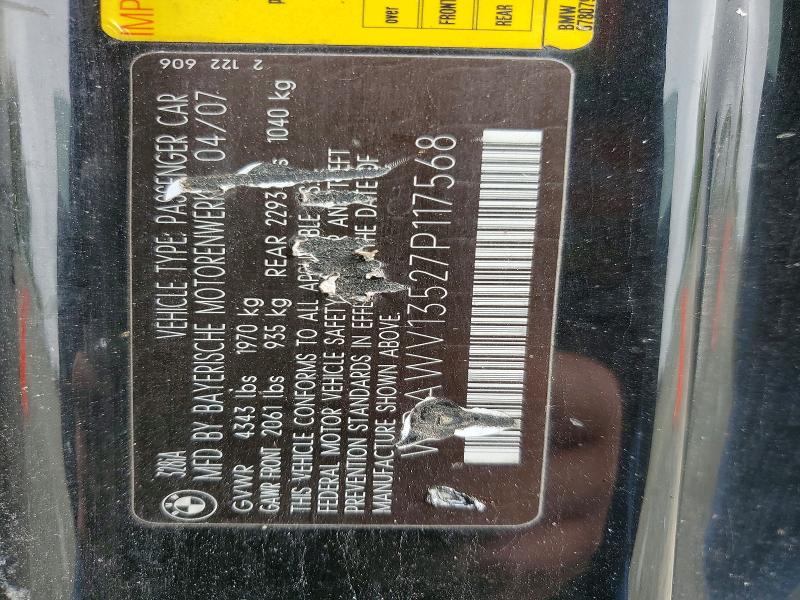 51285046 :رقم المزاد ، WBAWV13527P117568 vin ، 2007 Bmw 328 مزاد بيع