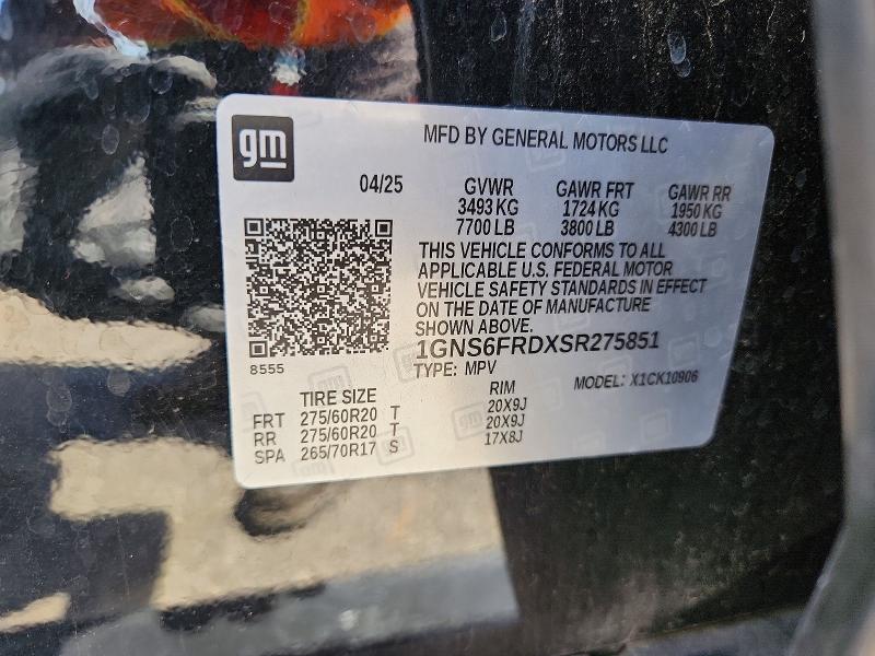 Продаж на аукціоні авто 2025 Chevrolet Suburban, vin: 1GNS6FRDXSR275851, номер лоту: 48976256