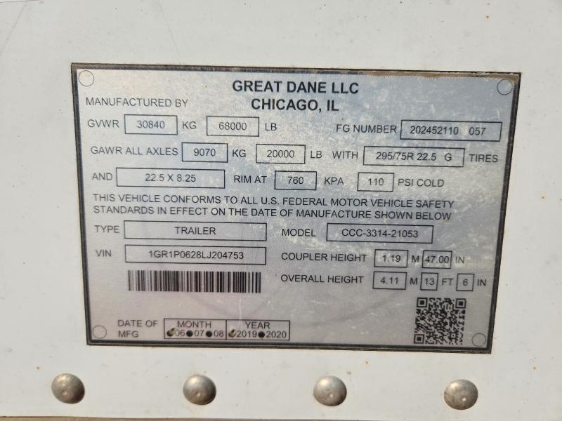 Auction sale of the 2020 Great Dane Unknown, vin: 1GR1P0628LJ204753, lot number: 50640926
