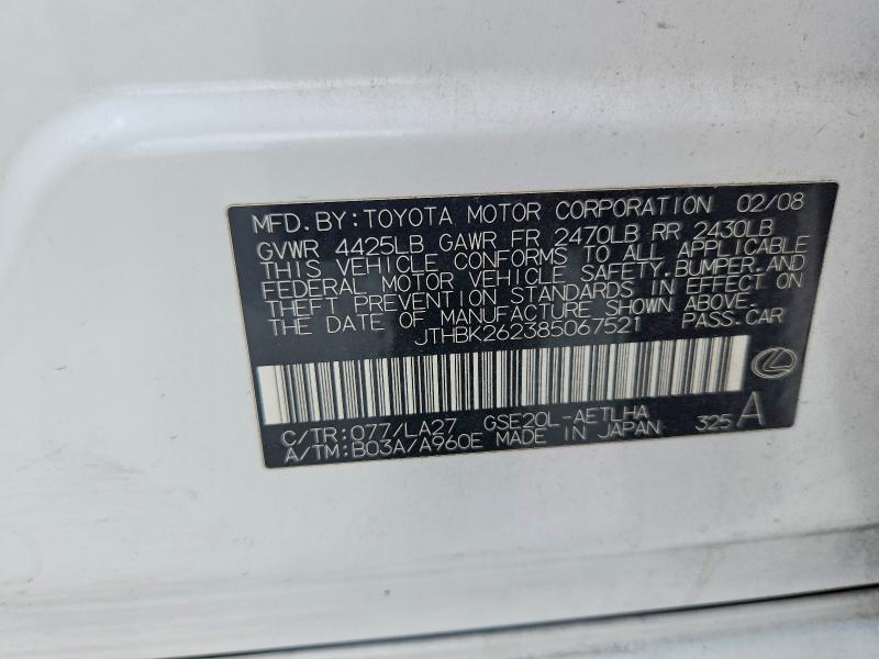 Aukcja sprzedaży 2008 Lexus Is, vin: JTHBK262385067521, numer aukcji: 50168186