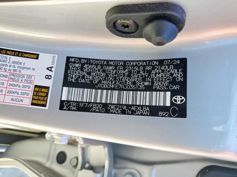 2024 Toyota Corolla Hybrid მანქანა იყიდება აუქციონზე, vin: JTDBCMFE7RJ035135, აუქციონის ნომერი: 50488016