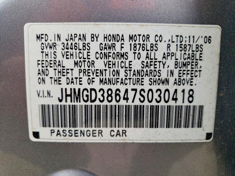 Aukcja sprzedaży 2007 Honda Fit, vin: JHMGD38647S030418, numer aukcji: 49797546