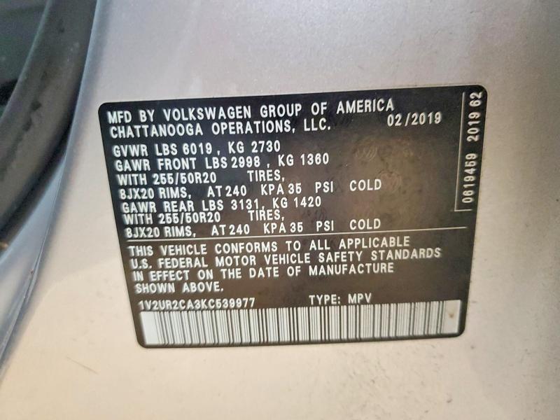 Продажа на аукционе авто 2019 Volkswagen Atlas, vin: 1V2UR2CA3KC539977, номер лота: 48793286