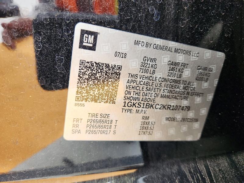 48906436 :رقم المزاد ، 1GKS1BKC2KR107479 vin ، 2019 Gmc Yukon مزاد بيع