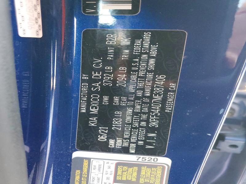 48873216 :رقم المزاد ، 3KPF54AD7ME387406 vin ، 2021 Kia Forte مزاد بيع