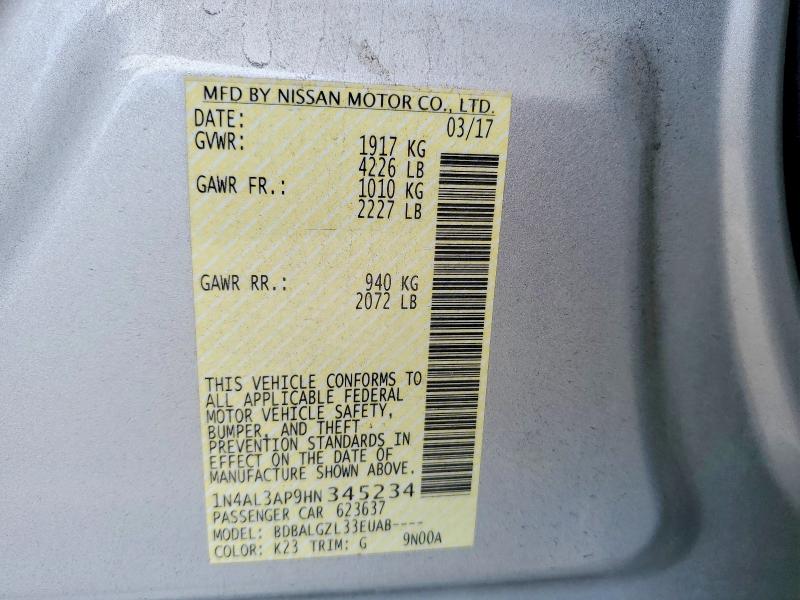 51375966 :رقم المزاد ، 1N4AL3AP9HN345234 vin ، 2017 Nissan Altima مزاد بيع