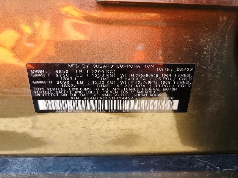 Aukcja sprzedaży 2024 Subaru Outback, vin: 4S4BTALC9R3144245, numer aukcji: 51031496