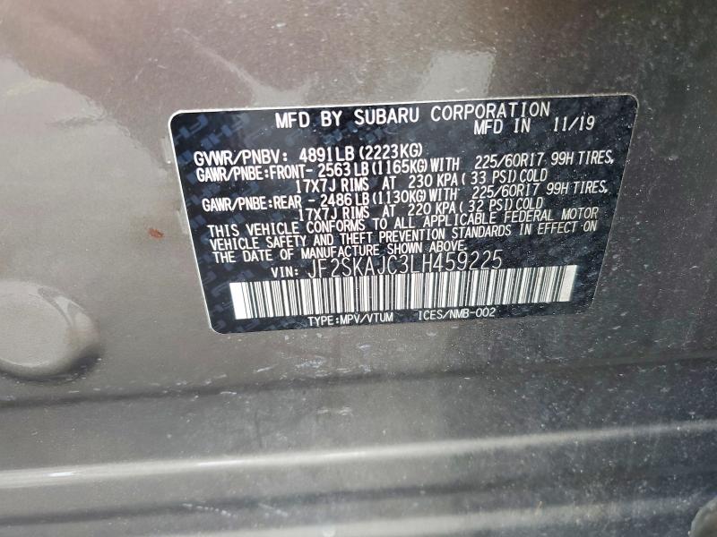 Продаж на аукціоні авто 2020 Subaru Forester, vin: JF2SKAJC3LH459225, номер лоту: 48644786