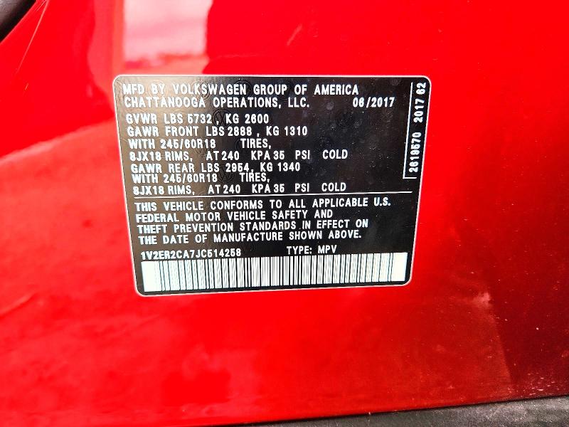 Продажа на аукционе авто 2018 Volkswagen Atlas, vin: 1V2ER2CA7JC514258, номер лота: 49492416