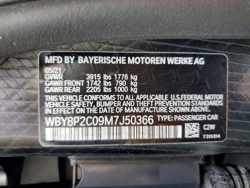 2021 Bmw I3 მანქანა იყიდება აუქციონზე, vin: WBY8P2C09M7J50366, აუქციონის ნომერი: 49242446
