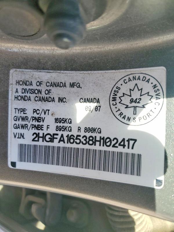 Продаж на аукціоні авто 2008 Honda Civic, vin: 2HGFA16538H102417, номер лоту: 51875166