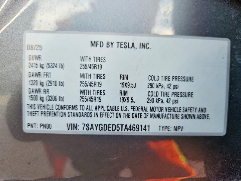 2026 Tesla Model  Y მანქანა იყიდება აუქციონზე, vin: 7SAYGDED5TA469141, აუქციონის ნომერი: 48828306
