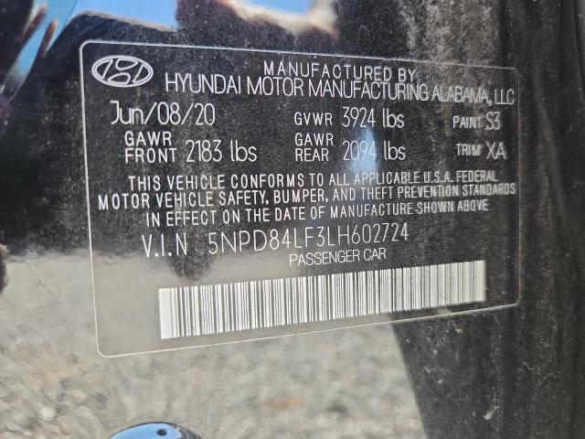 50110226 :رقم المزاد ، 5NPD84LF3LH602724 vin ، 2020 Hyundai Elantra مزاد بيع