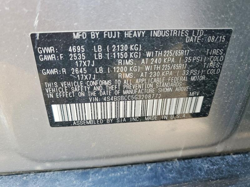2016 Subaru Outback მანქანა იყიდება აუქციონზე, vin: 4S4BSBCC5G3208772, აუქციონის ნომერი: 49848196
