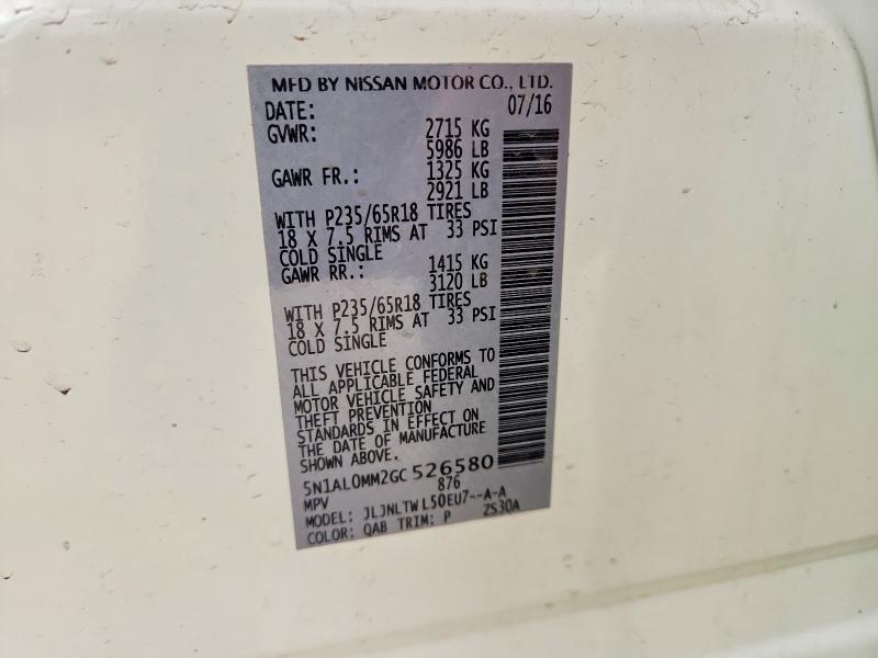 Aukcja sprzedaży 2016 Infiniti Qx60, vin: 5N1AL0MM2GC526580, numer aukcji: 51285186