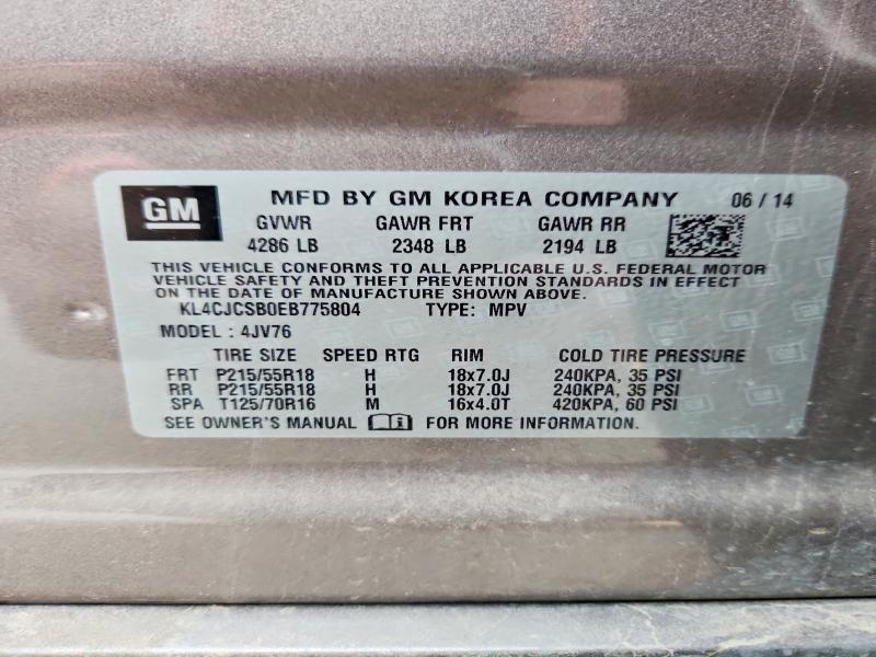 50724236 :رقم المزاد ، KL4CJCSB0EB775804 vin ، 2014 Buick Encore مزاد بيع